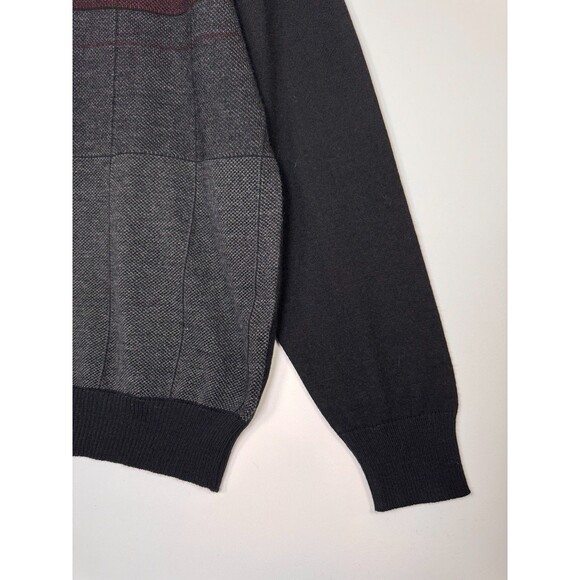 Vintage Modango Sweater Mens XL Black Gray Merino Wool Blend Long Sleeve Polo - Picture 8 of 15